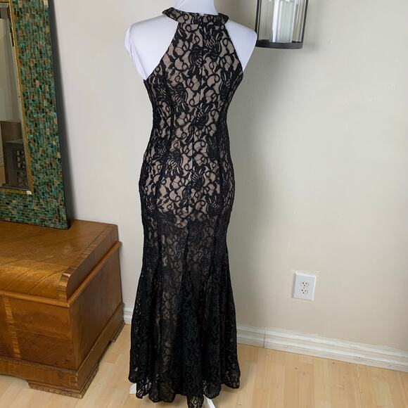 Vintage R&M Collections Sz 4 Nightway Lace Nude Glitter Black Evening Dress - Picture 9 of 11